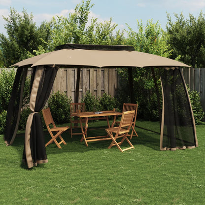 vidaXL Gazebo with Double Roof and Mesh Walls Taupe 3.93x2.93 m Steel 1