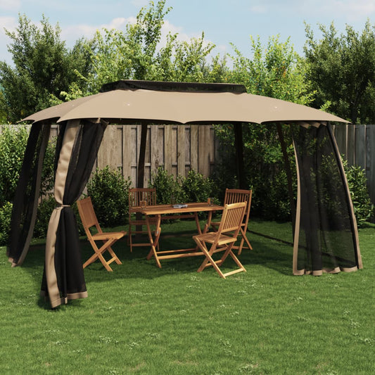 vidaXL Gazebo with Double Roof and Mesh Walls Taupe 3.93x2.93 m Steel 1