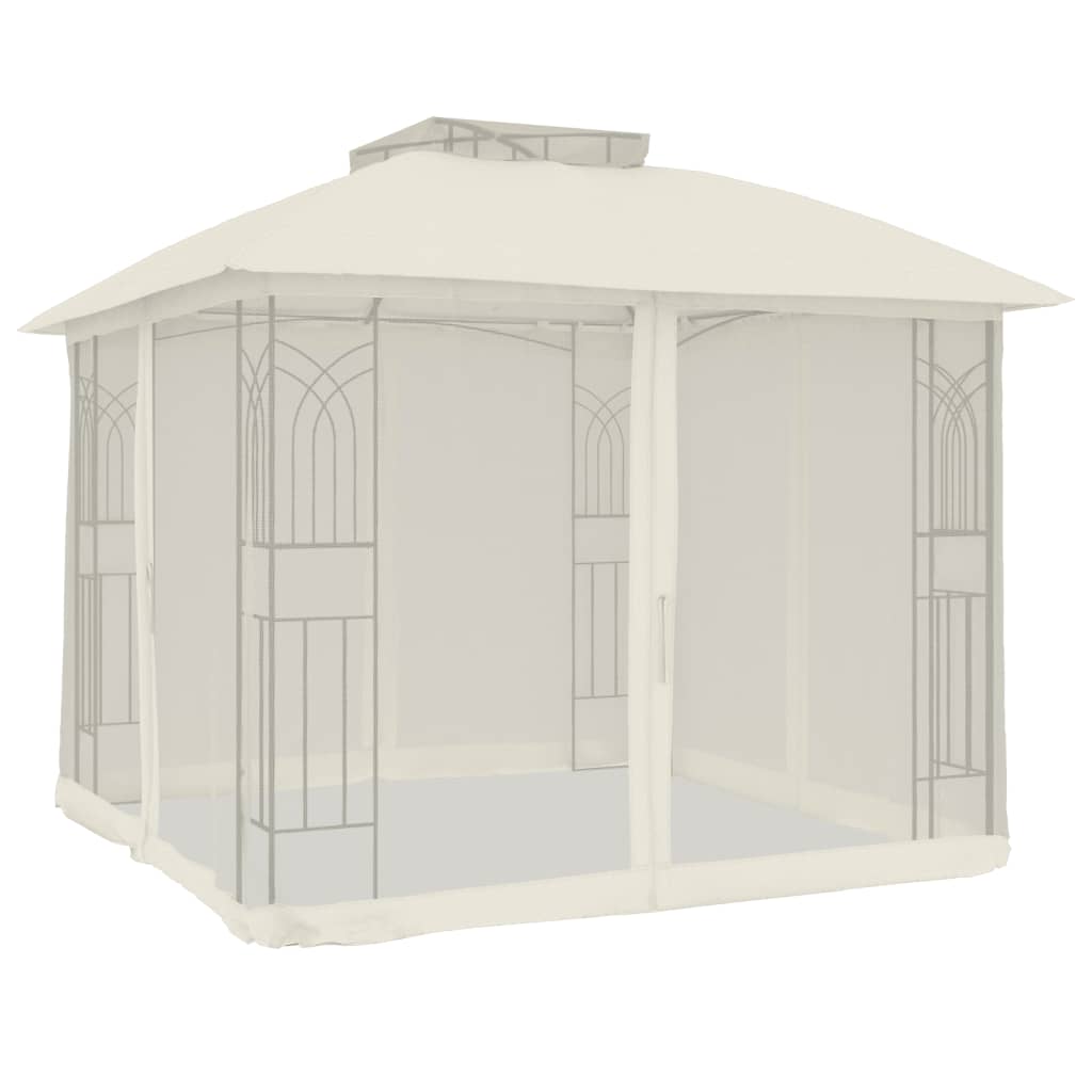 vidaXL Gazebo with Double Roof and Mesh Walls Cream 2.94x2.94 m Steel 2