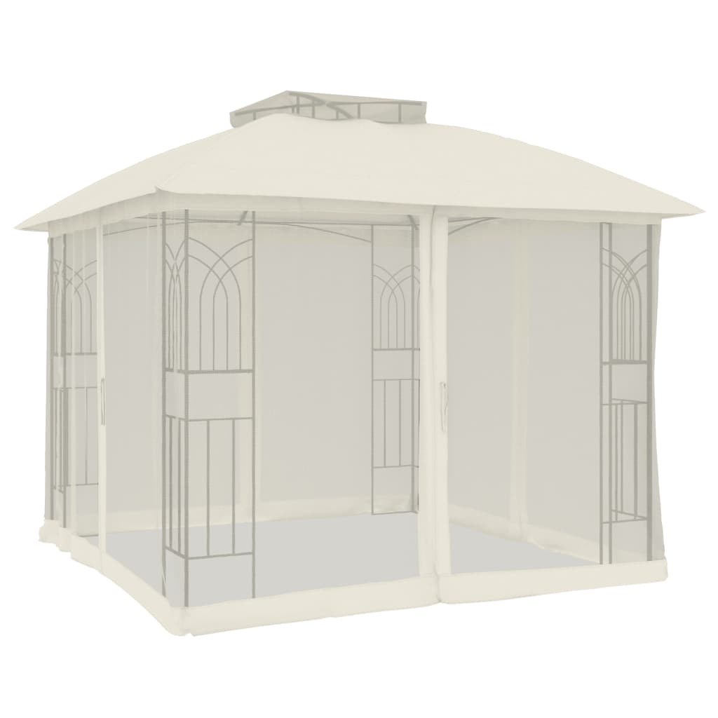 vidaXL Gazebo with Double Roof and Mesh Walls Cream 2.94x2.94 m Steel 4