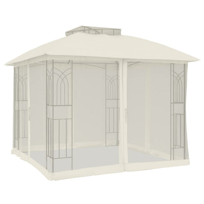 vidaXL Gazebo with Double Roof and Mesh Walls Cream 2.94x2.94 m Steel 4