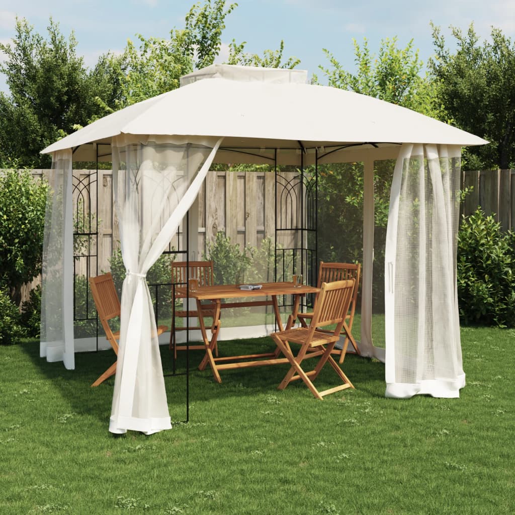 vidaXL Gazebo with Double Roof and Mesh Walls Cream 2.94x2.94 m Steel 1