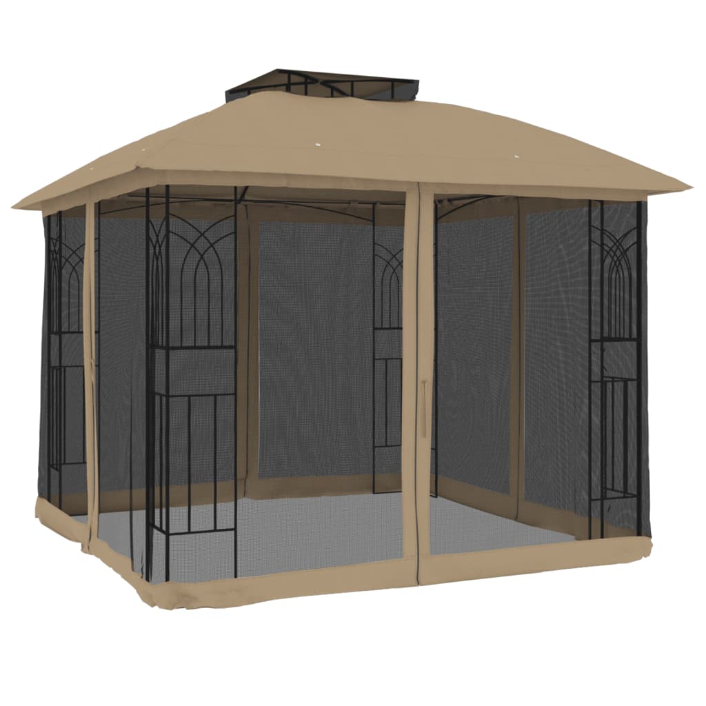 vidaXL Gazebo with Double Roof and Mesh Walls Taupe 2.94x2.94 m Steel 2