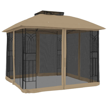 vidaXL Gazebo with Double Roof and Mesh Walls Taupe 2.94x2.94 m Steel 2