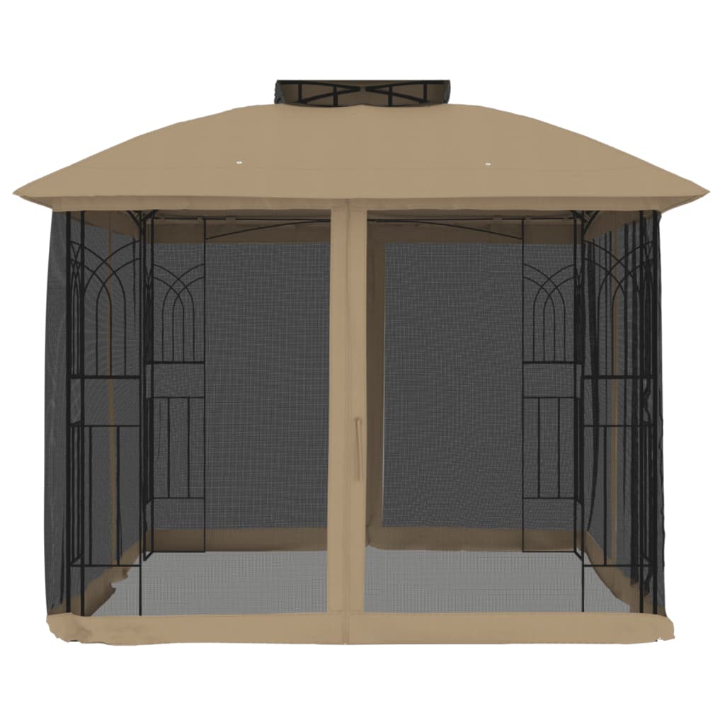 vidaXL Gazebo with Double Roof and Mesh Walls Taupe 2.94x2.94 m Steel 3