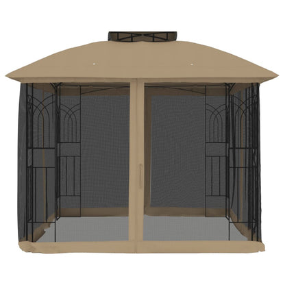 vidaXL Gazebo with Double Roof and Mesh Walls Taupe 2.94x2.94 m Steel 3