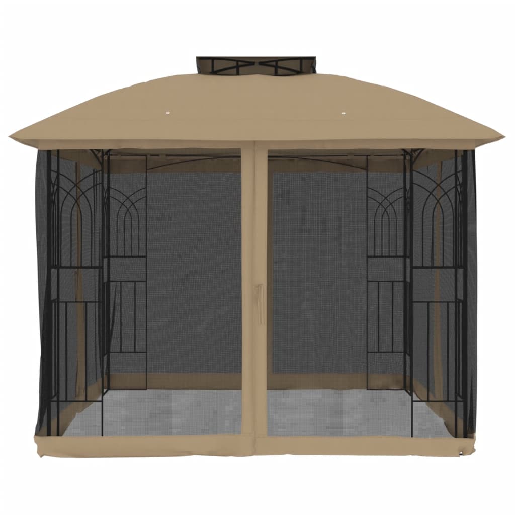vidaXL Gazebo with Double Roof and Mesh Walls Taupe 2.94x2.94 m Steel 5