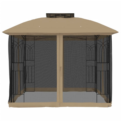 vidaXL Gazebo with Double Roof and Mesh Walls Taupe 2.94x2.94 m Steel 5