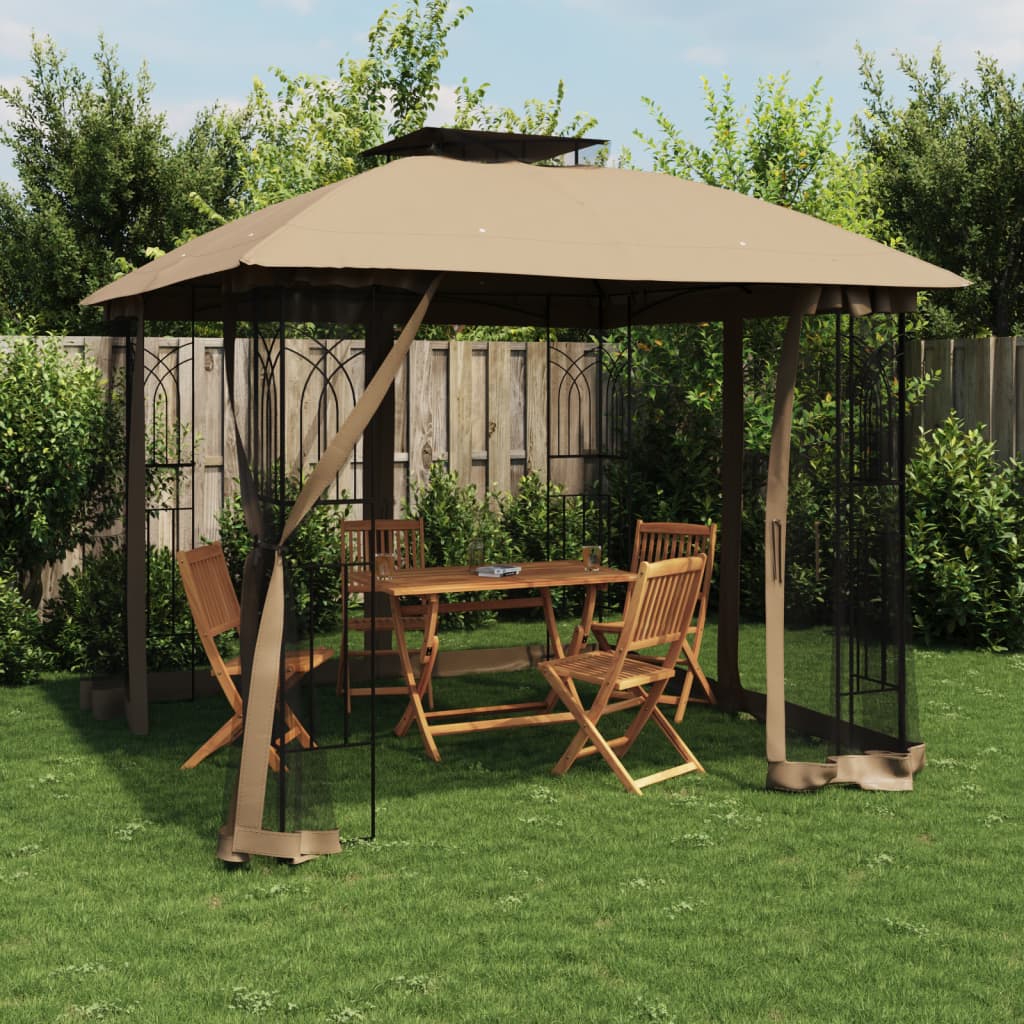 vidaXL Gazebo with Double Roof and Mesh Walls Taupe 2.94x2.94 m Steel 1