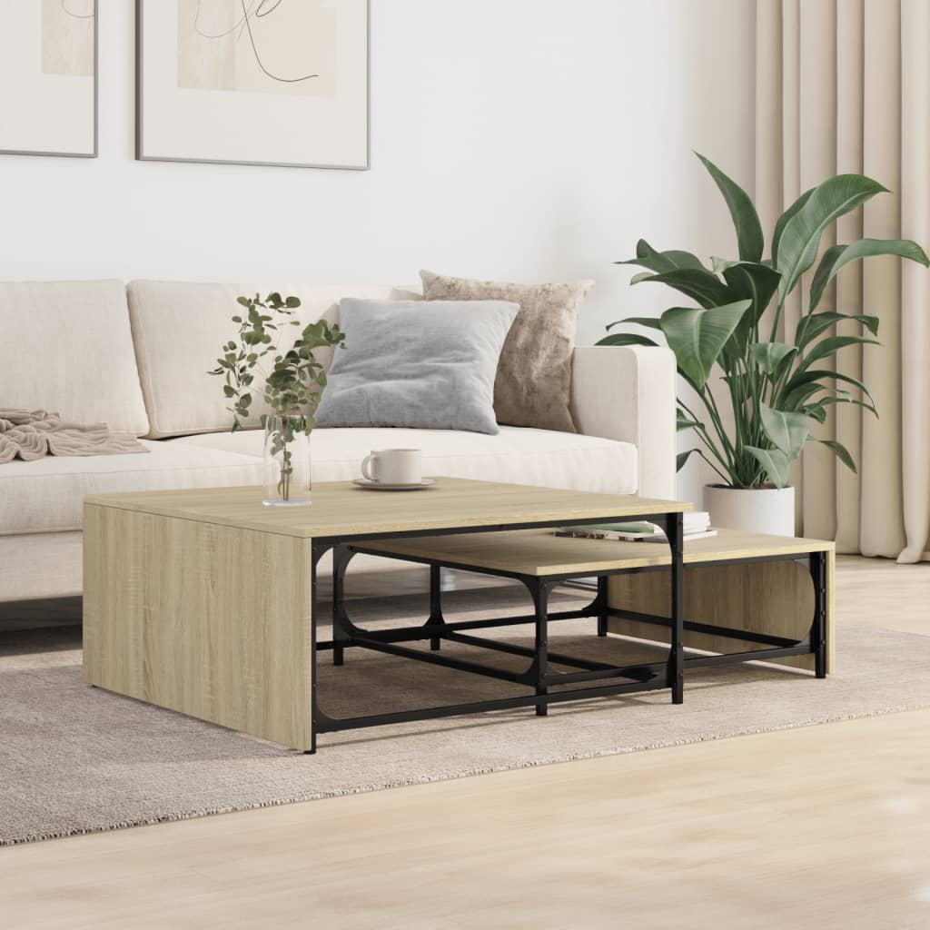 Nesting Coffee Tables 2 pcs Engineered Wood and Metal Sonoma oak
