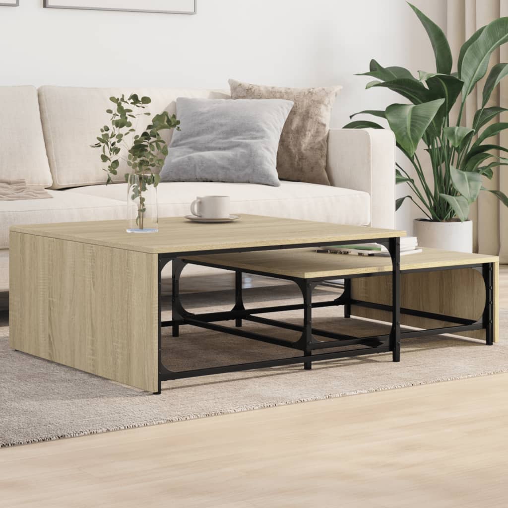 Nesting Coffee Tables 2 pcs Engineered Wood and Metal Sonoma oak