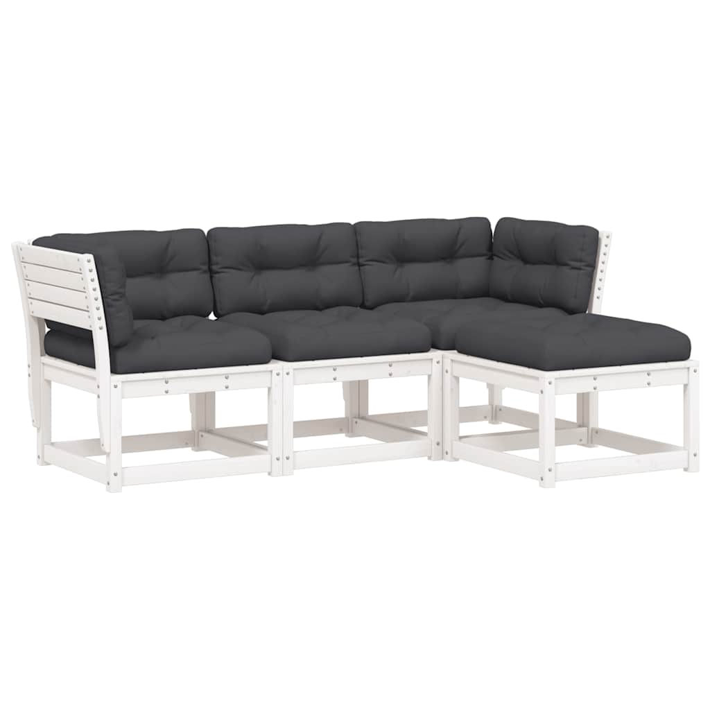 vidaXL 4 Piece Garden Lounge Set with Cushions White Solid Wood Pine 2