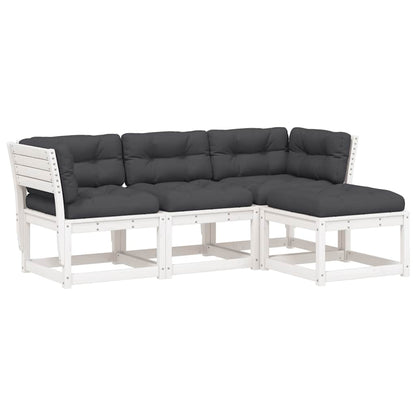 vidaXL 4 Piece Garden Lounge Set with Cushions White Solid Wood Pine 2