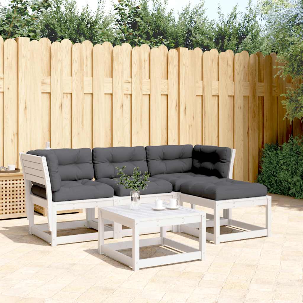 vidaXL 4 Piece Garden Lounge Set with Cushions White Solid Wood Pine 1