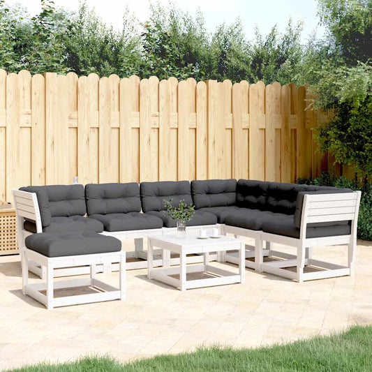 7 Piece Garden Lounge Set Solid Wood Pine White Yes