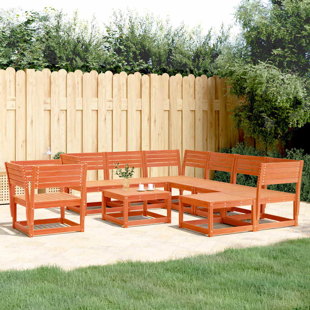 8 Piece Garden Lounge Set Solid Wood Pine Wax brown Without cushions