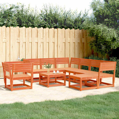 8 Piece Garden Lounge Set Solid Wood Pine Wax brown Without cushions
