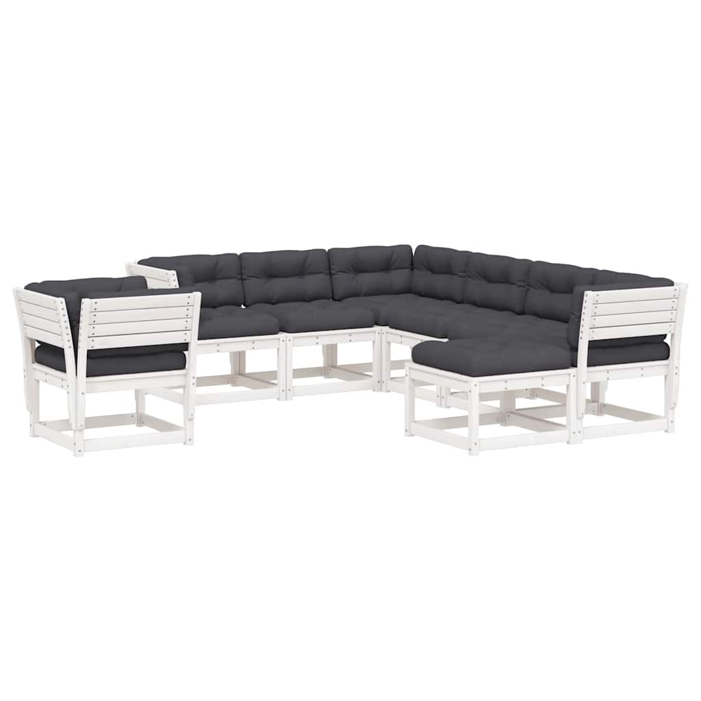 8 Piece Garden Lounge Set Solid Wood Pine White With cushions
