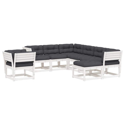 8 Piece Garden Lounge Set Solid Wood Pine White With cushions