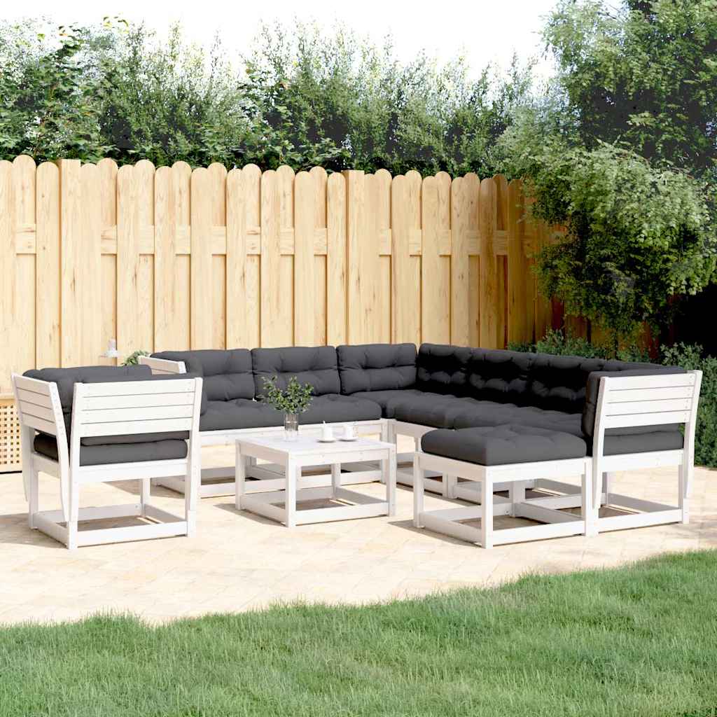 8 Piece Garden Lounge Set Solid Wood Pine White With cushions