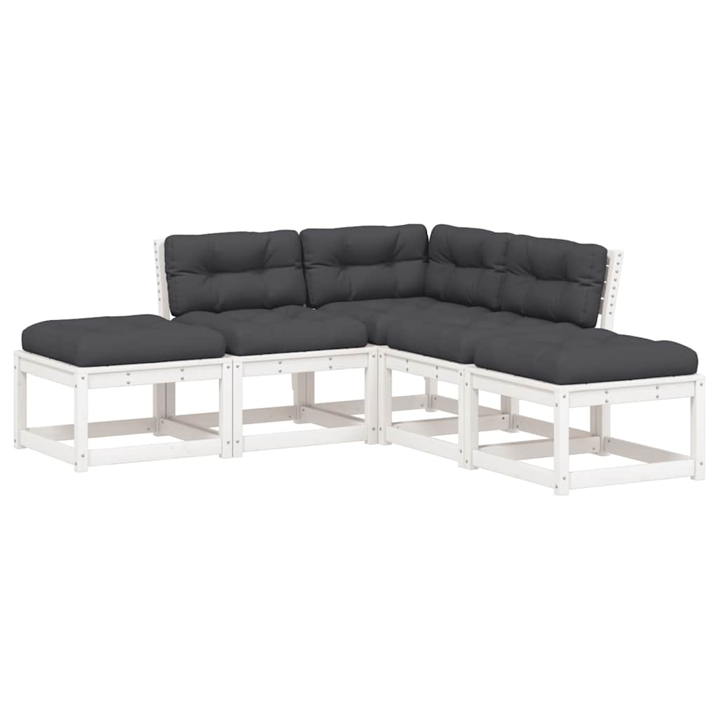 vidaXL 5 Piece Garden Sofa Set with Cushions White Solid Wood Pine 2