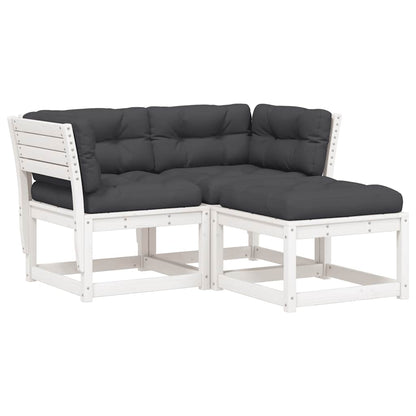 vidaXL 3 Piece Garden Sofa Set with Cushions White Solid Wood Pine 2