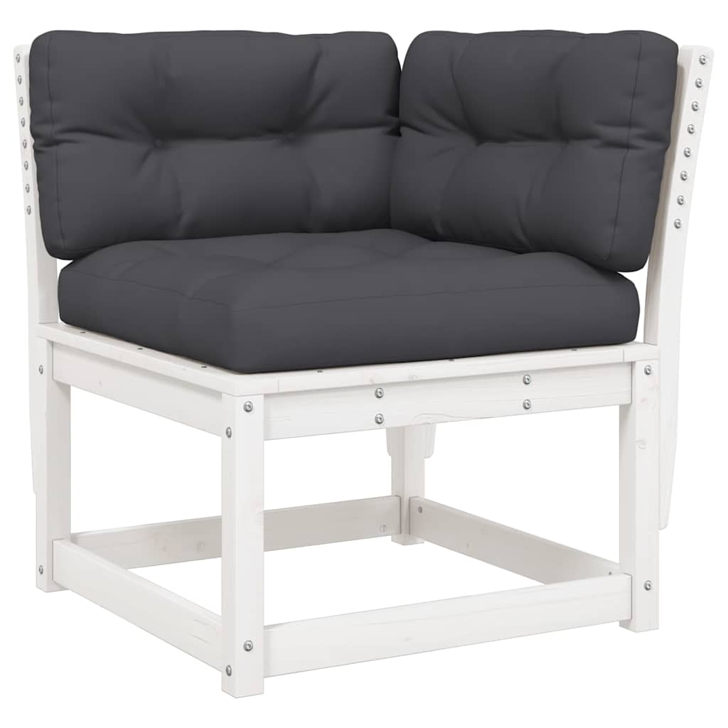 vidaXL 3 Piece Garden Sofa Set with Cushions White Solid Wood Pine 4