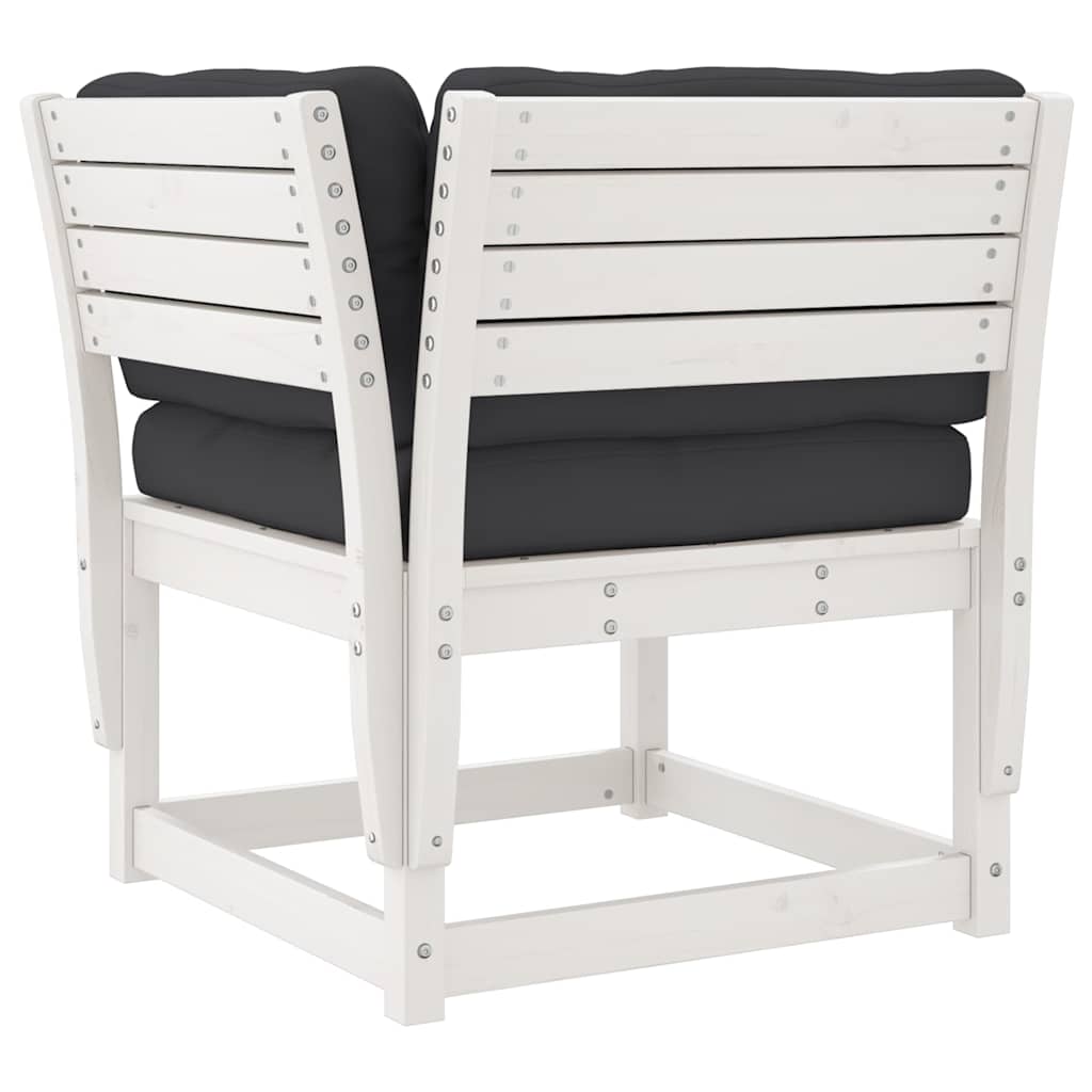 vidaXL 3 Piece Garden Sofa Set with Cushions White Solid Wood Pine 5