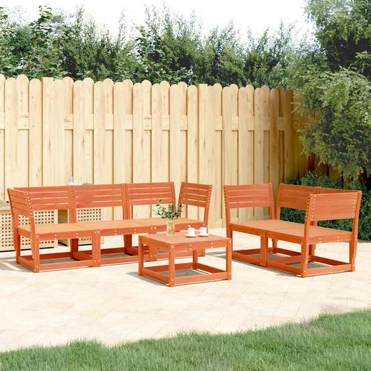 5 Piece Garden Sofa Set Solid Wood Pine Wax brown