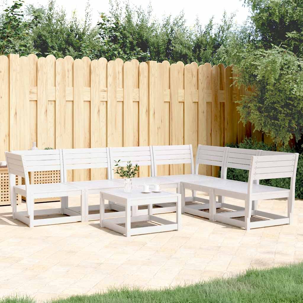 6 Piece Garden Sofa Set Solid Wood Pine White Without cushions