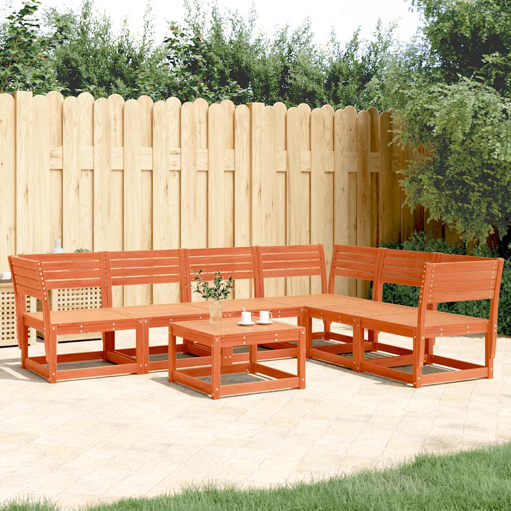 6 Piece Garden Sofa Set Solid Wood Pine Wax brown Without cushions