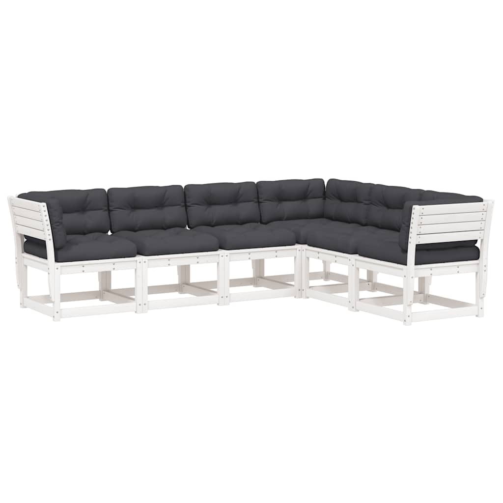 6 Piece Garden Sofa Set Solid Wood Pine White With cushions