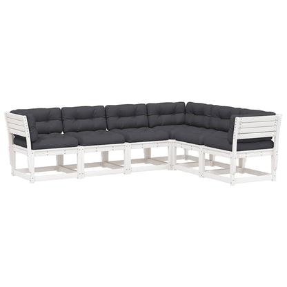 6 Piece Garden Sofa Set Solid Wood Pine White With cushions
