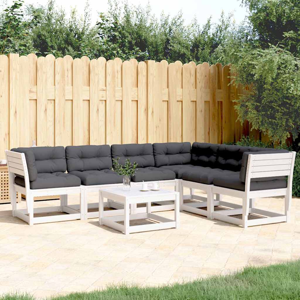 6 Piece Garden Sofa Set Solid Wood Pine White With cushions