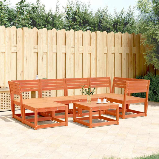 6 Piece Garden Sofa Set Solid Wood Pine Wax brown No