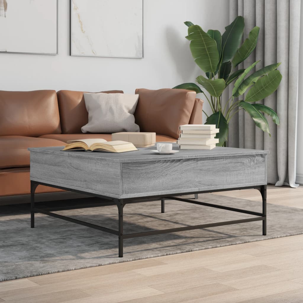 Coffee Table 95x95x45 cm Engineered Wood and Metal Grey sonoma