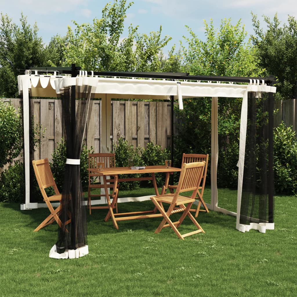 vidaXL Gazebo with Mesh Walls Cream 3x3 m Steel 1