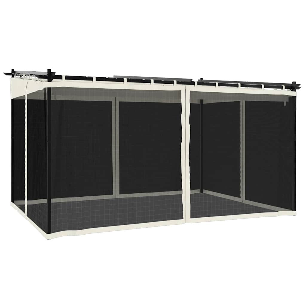 vidaXL Gazebo with Mesh Walls Cream 4x3 m Steel 2