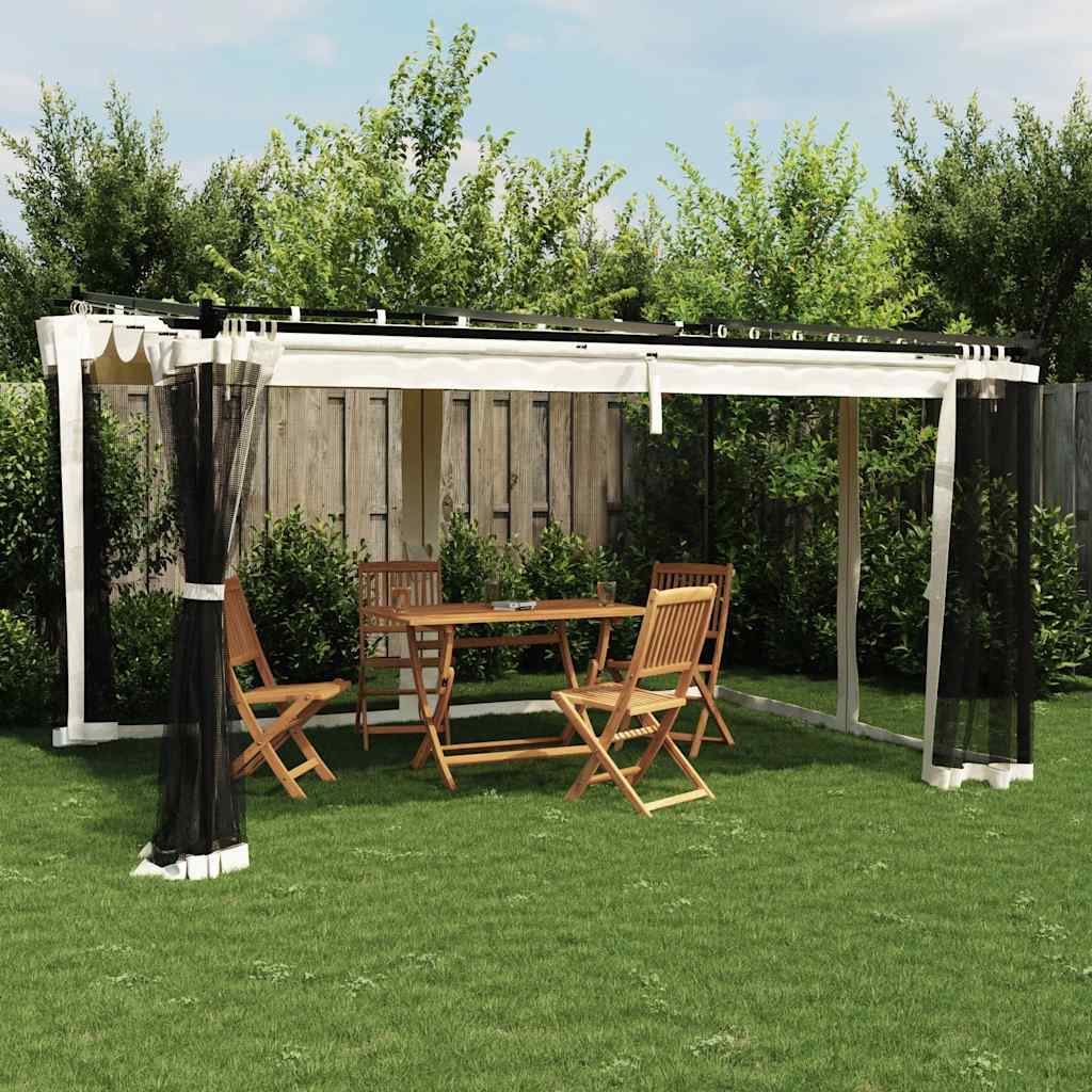 vidaXL Gazebo with Mesh Walls Cream 4x3 m Steel 1