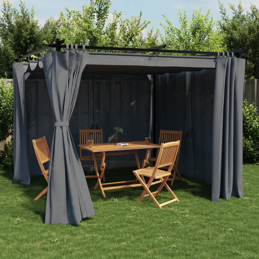 Gazebo with Curtains Steel Anthracite