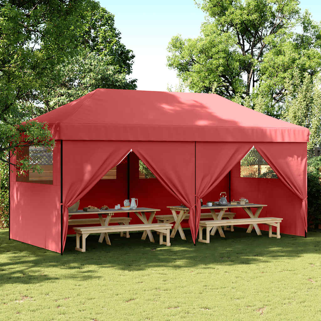 vidaXL Foldable Party Tent Pop-Up with 4 Sidewalls Burgundy 1