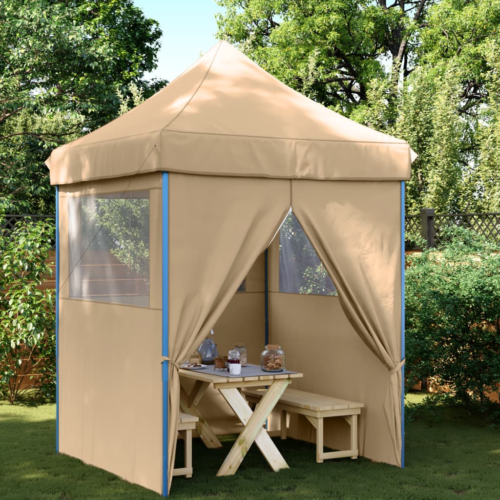 Foldable Party Tent Pop-Up No with 4 Sidewalls Beige