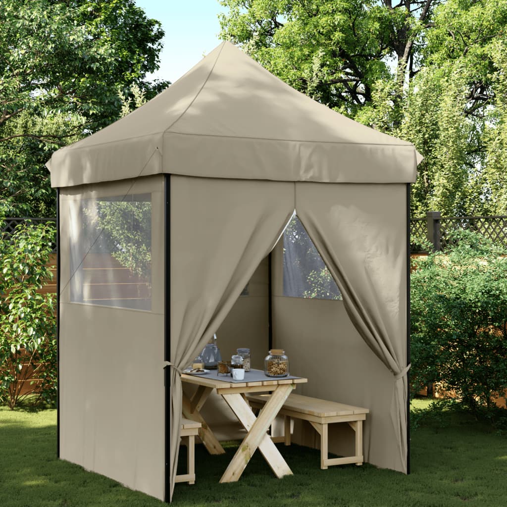 Foldable Party Tent Pop-Up No with 4 Sidewalls Taupe