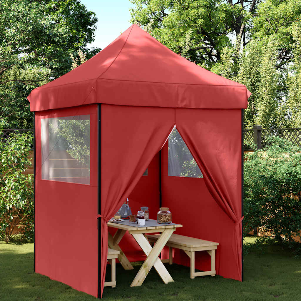 Foldable Party Tent Pop-Up No with 4 Sidewalls Burgundy