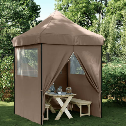 Foldable Party Tent Pop-Up No with 4 Sidewalls Brown