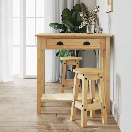 5 Piece Bar Set Solid Wood Pine Brown bar table + 2x bar chair