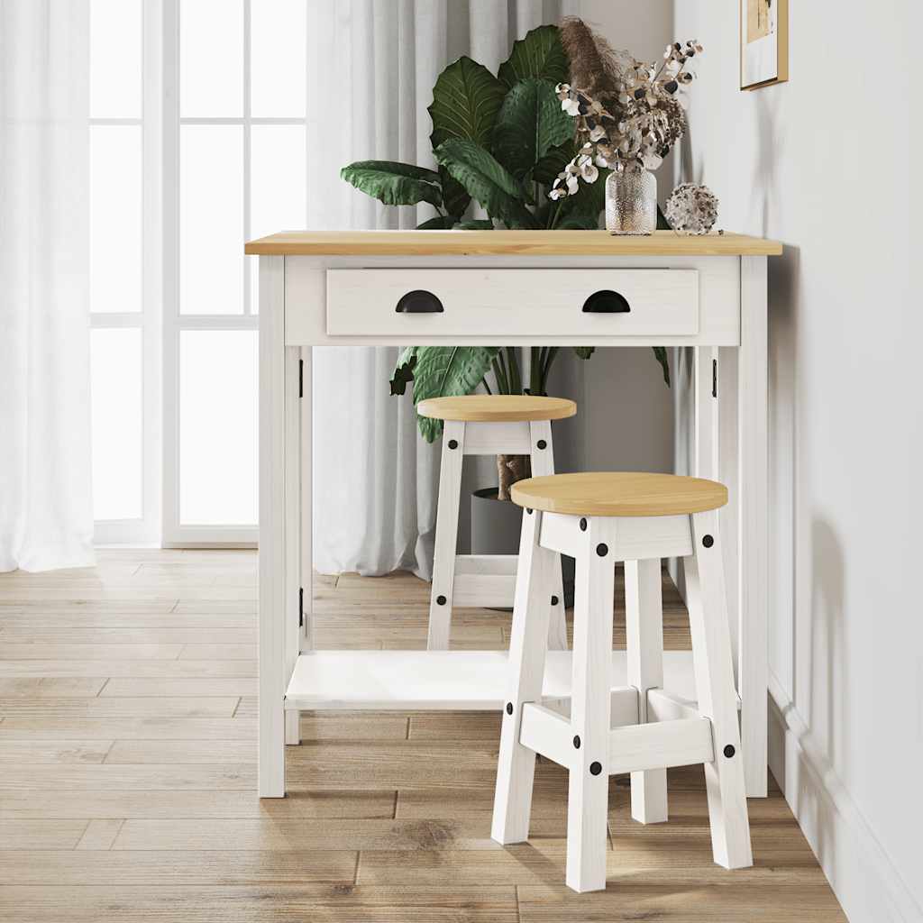 5 Piece Bar Set Solid Wood Pine White bar table + 2x bar chair