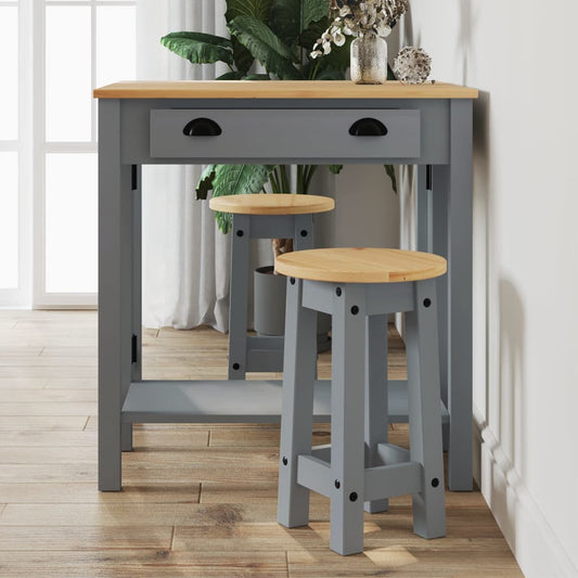5 Piece Bar Set Solid Wood Pine Grey 2x bar chair