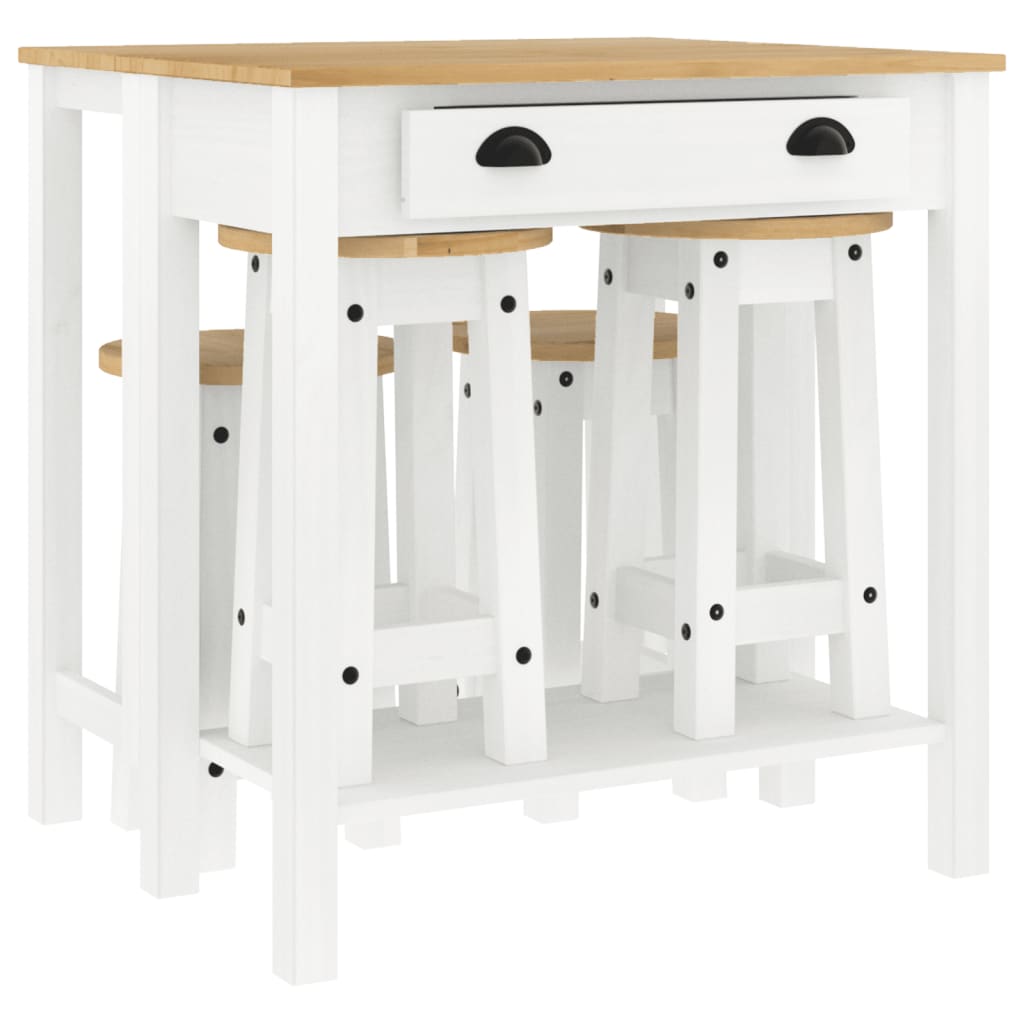 5 Piece Bar Set Solid Wood Pine White bar table + 4x bar chair