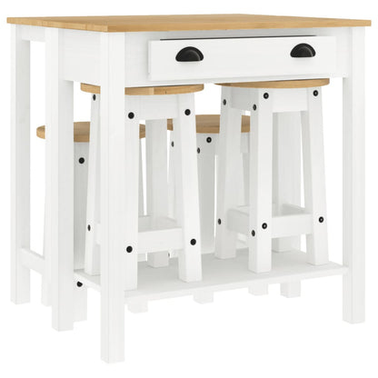 5 Piece Bar Set Solid Wood Pine White bar table + 4x bar chair